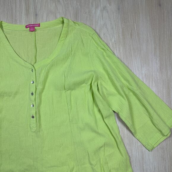 Women Within Lime Green Hankerchief Hem V-Neck Henley Weekend Wear Tunic Plus 1X - Picture 5 of 16